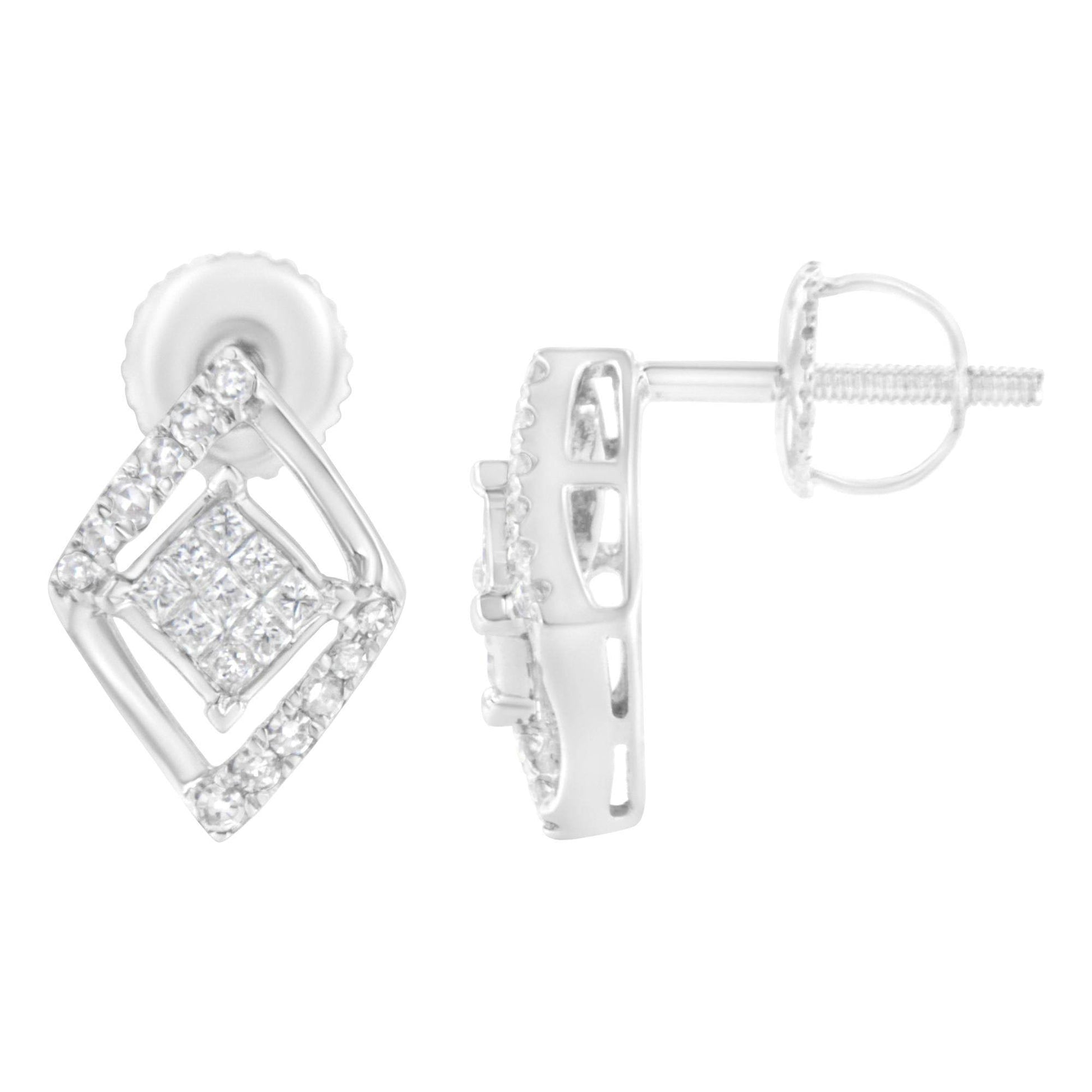 10K White Gold 1/3 cttw Princess-cut Diamond Double Triangle Composite Stud Earrings (H-I Color, SI1-SI2 Clarity) - Bijoux-NYC Direct