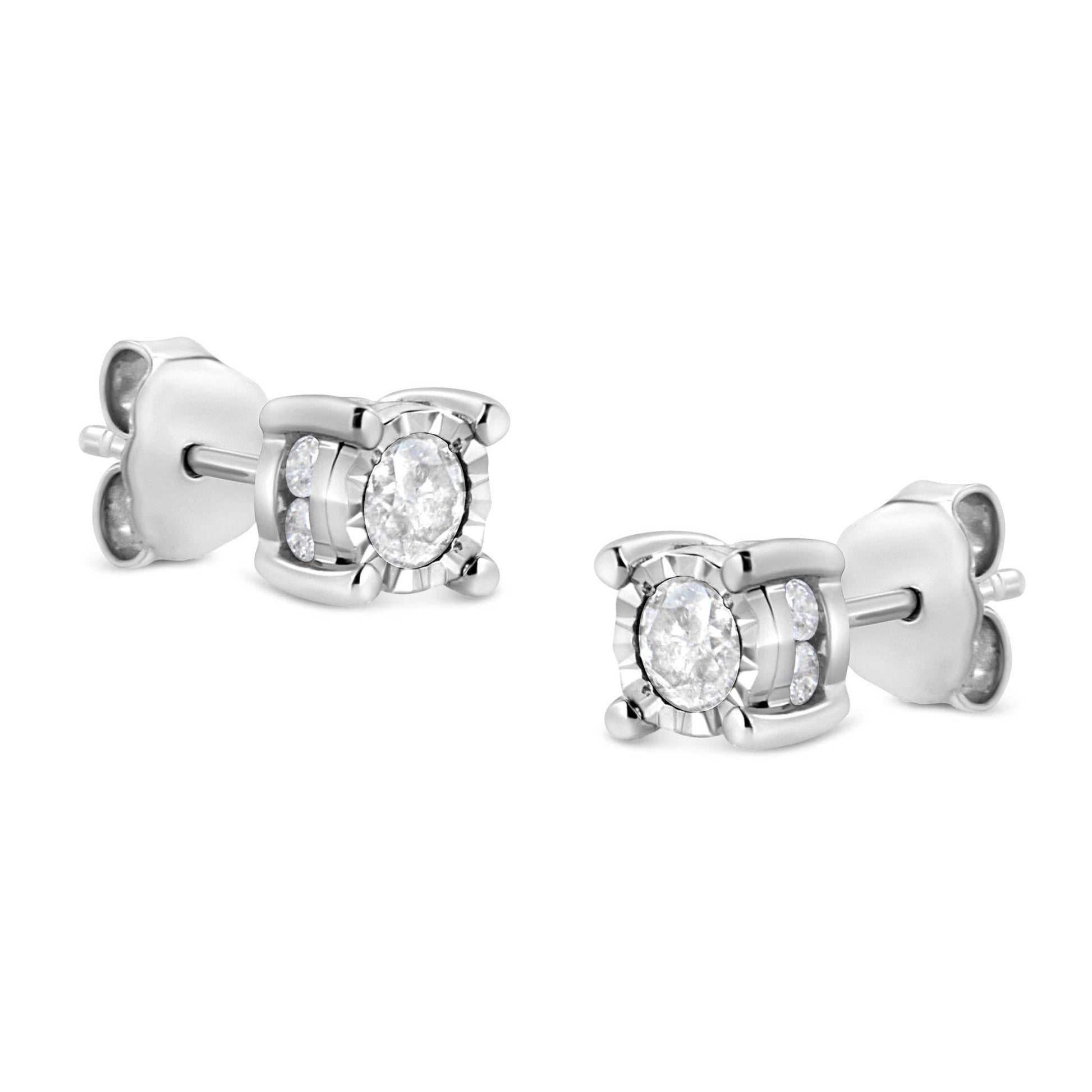 .925 Sterling Silver 1.0 Cttw Round Brilliant-Cut Diamond Miracle-Set Solitaire Stud Earrings (H-I Color, I2-I3 Clarity) - Bijoux-NYC Direct