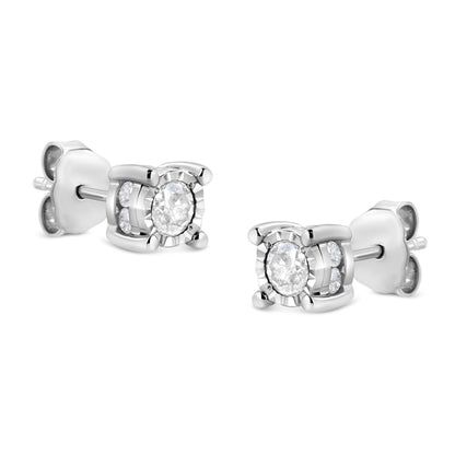 .925 Sterling Silver 1.0 Cttw Round Brilliant-Cut Diamond Miracle-Set Solitaire Stud Earrings (H-I Color, I2-I3 Clarity) - Bijoux-NYC Direct