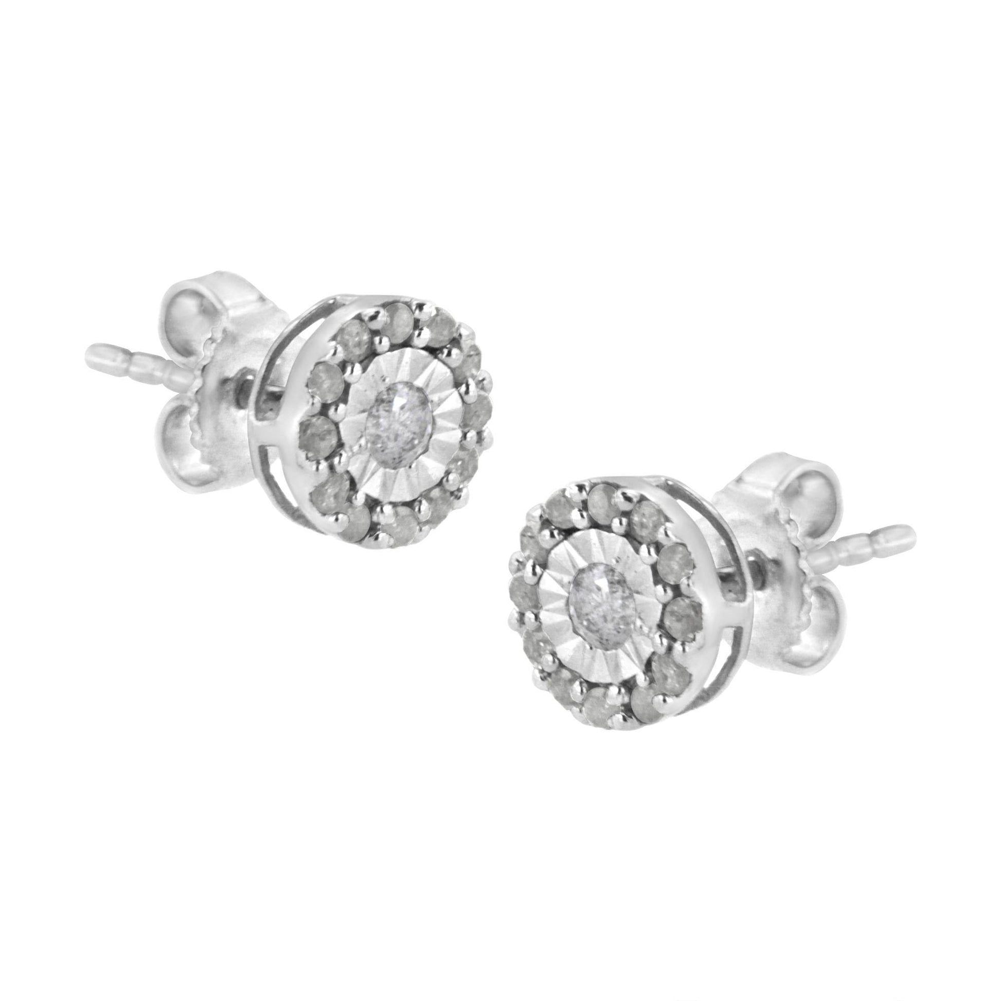 .925 Sterling Silver 1/2 cttw Miracle-Set Round Diamond Halo Stud Earrings (I-J Clarity, I3 Color) - Bijoux-NYC Direct