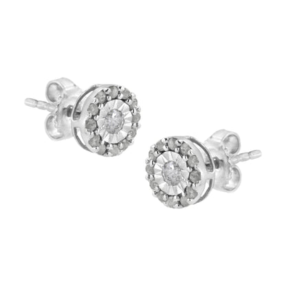 .925 Sterling Silver 1/2 cttw Miracle-Set Round Diamond Halo Stud Earrings (I-J Clarity, I3 Color) - Bijoux-NYC Direct