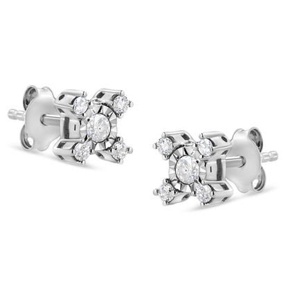 .925 Sterling Silver 1/4 Cttw Miracle Plate Set Round and Princess-Cut Diamond "X" Shaped Stud Earrings (I-J Color, I2-I3 Clarity) - Bijoux-NYC Direct
