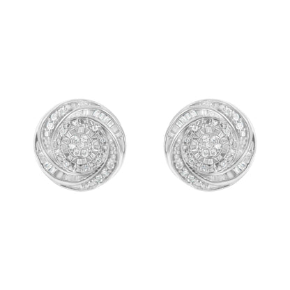 .925 Sterling Silver 1/4 Cttw Baguette and Round Diamond Swirl Love Knot Stud Earrings (I-J Color, I3 Clarity) - Bijoux-NYC Direct