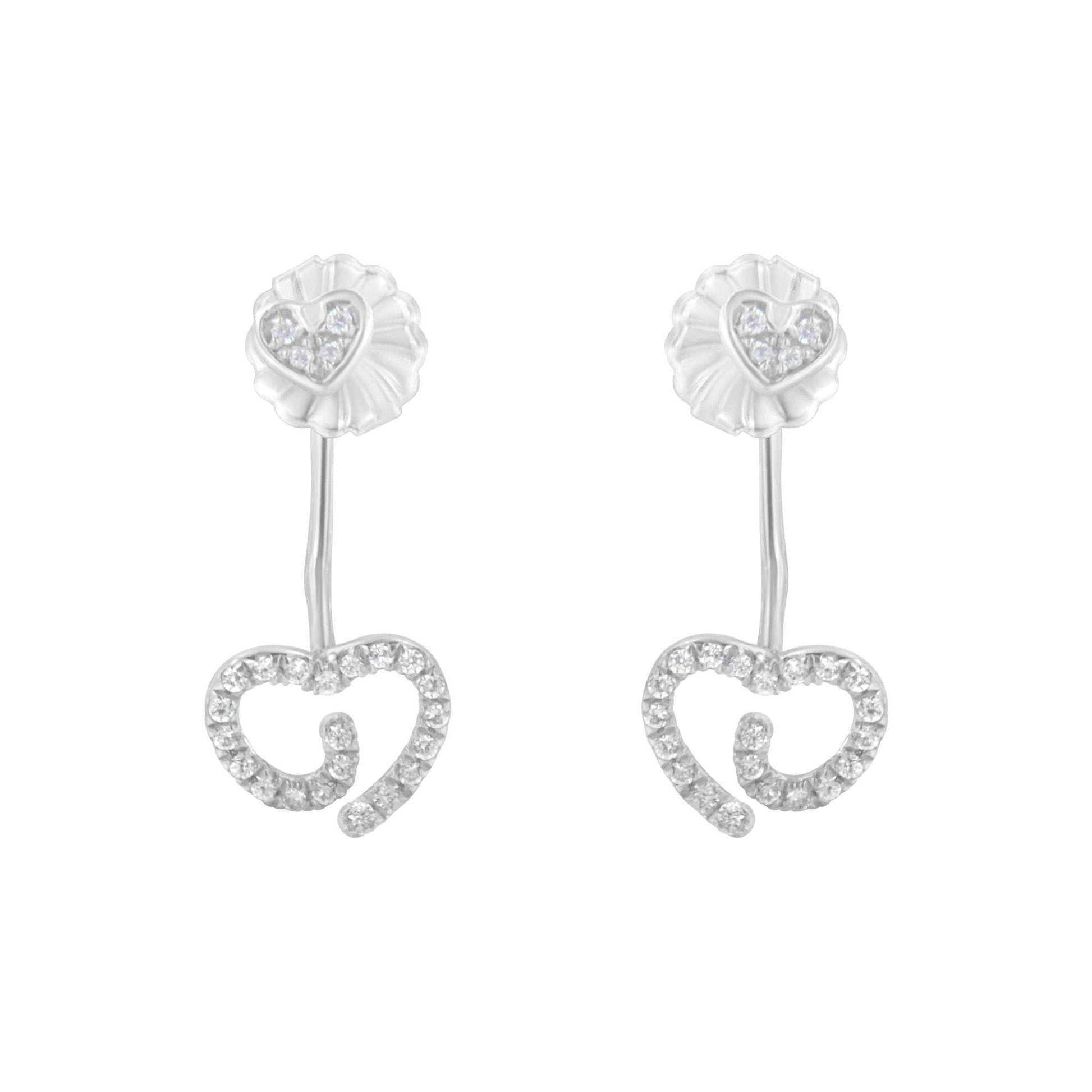.925 Sterling Silver 1/4 Cttw Diamond Swirl Heart Front/Back Earrings (I-J Color, I2-I3 Clarity) - Bijoux-NYC Direct