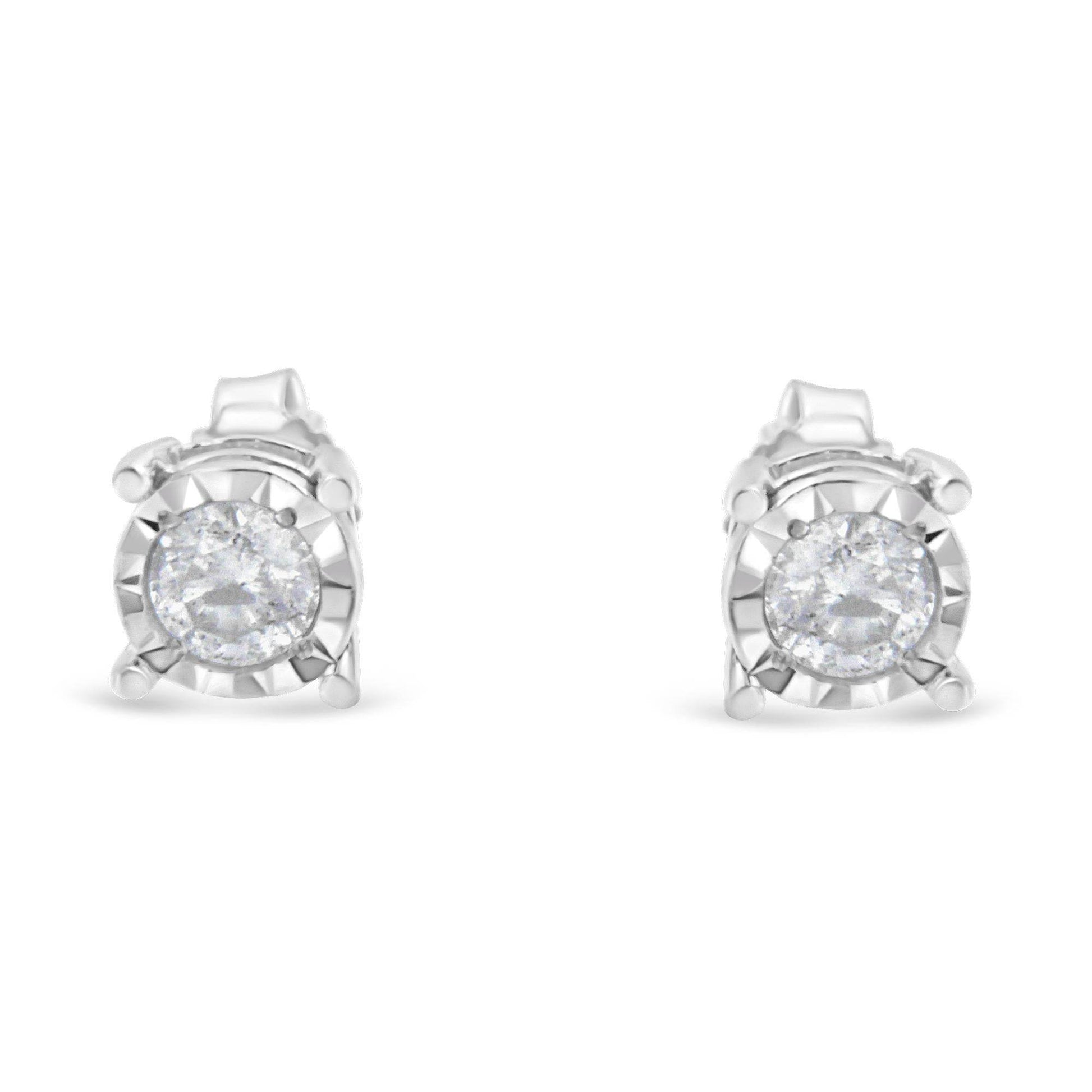 .925 Sterling Silver 1/2 Cttw Near Colorless Round Brilliant-Cut Diamond Miracle-Set Stud Earrings (H-I Color, I2-I3 Clarity) - Bijoux-NYC Direct
