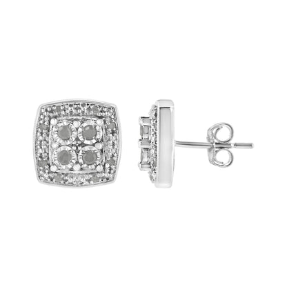 .925 Sterling Silver 1/4 cttw Round Cut Diamond Square Shape Milgrain Stud Earrings (I-J Color, I3 Clarity) - Bijoux-NYC Direct