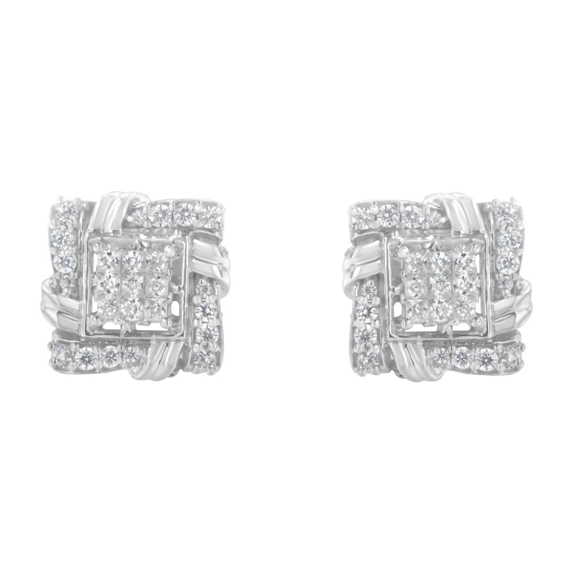 .925 Sterling Silver 1/2 Cttw Round-Cut Diamond Stud Earrings (I-J Color, I1-I2 Clarity) - Bijoux-NYC Direct