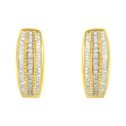 10K Yellow Gold 3/4 Cttw Pave and Channel Set Diamond Triple Row Modern Hoop Earrings (I-J Color, I2-I3 Clarity) - Bijoux-NYC Direct