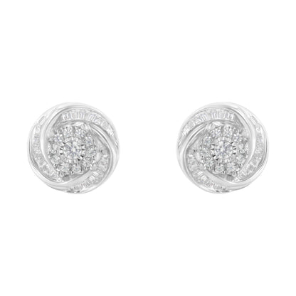.925 Sterling Silver 3/4 Cttw Round and Baguette-Cut Diamond Love Knot Stud Earring (I-J Color, I2-I3 Clarity) - Bijoux-NYC Direct