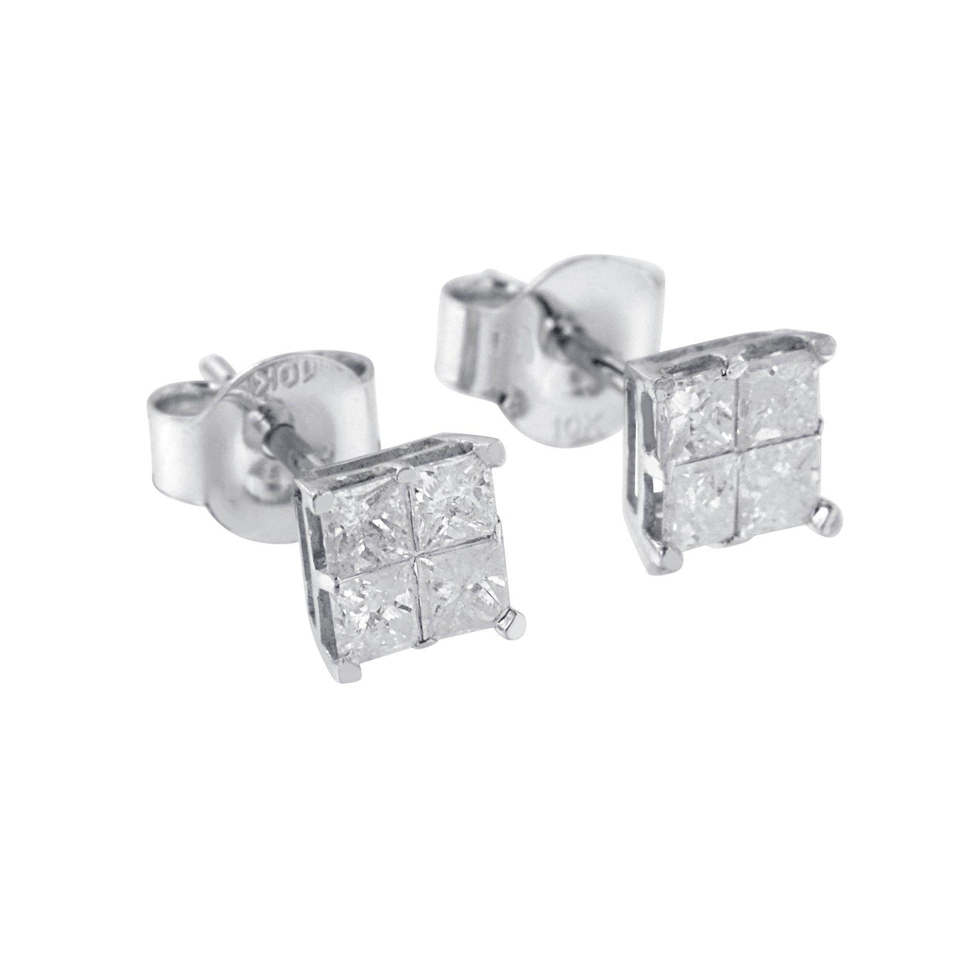10k White Gold Diamond Stud Earrings (0.60 cttw, I-J Color, I2-I3 Clarity) - Bijoux-NYC Direct