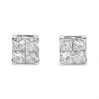 10K White Gold 1.00 cttw Invisible Set Princess-Cut Diamond Composite Square Shape Stud Earrings (G-H Color, I2-I3 Clarity) - Bijoux-NYC Direct