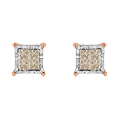 10K Two-Toned Princess-Cut Composite Diamond Stud Earrings (1/2 cttw, J-K Color, I1-I2 Clarity) - Bijoux-NYC Direct