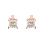 Rose gold square-cut gemstone earrings on a white background