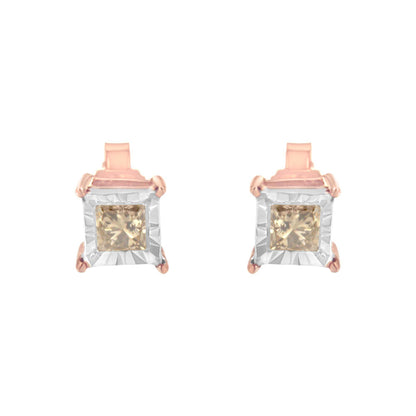 14K Rose Gold Plated Two-Tone .925 Sterling Silver 1/2 Cttw Princess-Cut Square Solitaire Stud Earrings (K-L , I2-I3 ) - Bijoux-NYC Direct