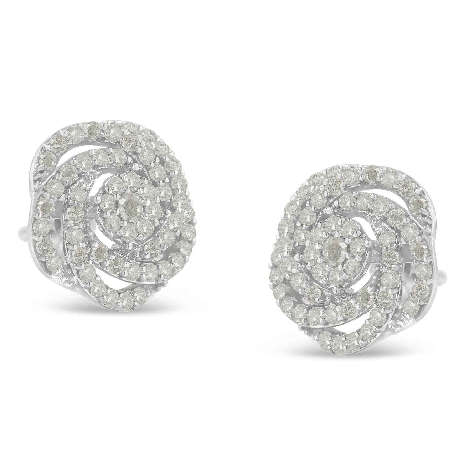 10KT White Gold Diamond Flower Stud Earring (1/2 cttw, I-J Color, I1-I2 Clarity) - Bijoux-NYC Direct