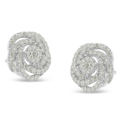 10KT White Gold Diamond Flower Stud Earring (1/2 cttw, I-J Color, I1-I2 Clarity) - Bijoux-NYC Direct
