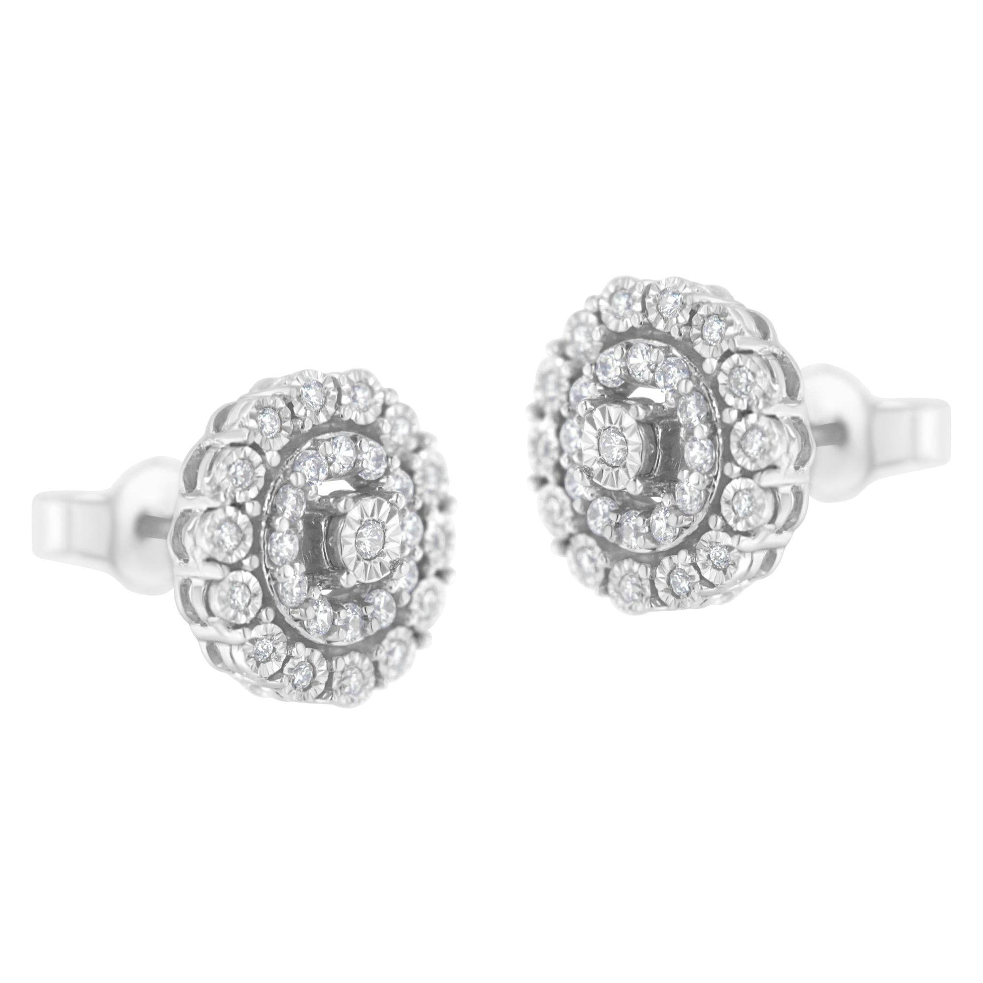 10KT White Gold 1/2 cttw Double Halo Brilliant Round-Cut Diamond Stud Earrings (I-J Clarity, I2-I3 Color) - Bijoux-NYC Direct