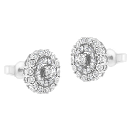 10KT White Gold 1/2 cttw Double Halo Brilliant Round-Cut Diamond Stud Earrings (I-J Clarity, I2-I3 Color) - Bijoux-NYC Direct