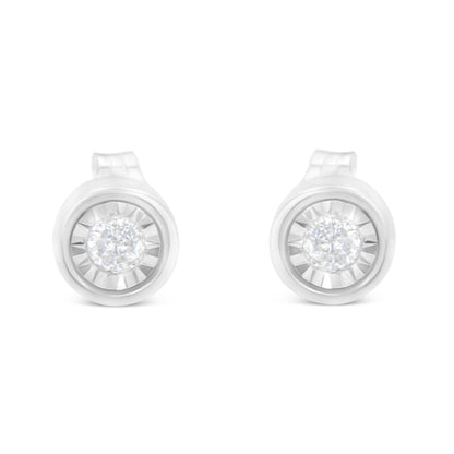 .925 Sterling Silver 1/5 Cttw Round Brilliant-Cut Near Colorless Diamond Miracle-Set Bezel Barrel Style Stud Earrings (I-J Color, I2-I3 Clarity) - Bijoux-NYC Direct