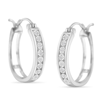 .925 Sterling-Silver Diamond Accent Channel Set Style Hoop Earring (I-J Color, I3 Clarity) - Bijoux-NYC Direct