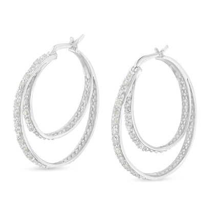.925 Sterling Silver 1/2 cttw Miracle-Set Diamond Double Hoop with Latchback Earrings (I-J Color, I3 Clarity) - Bijoux-NYC Direct