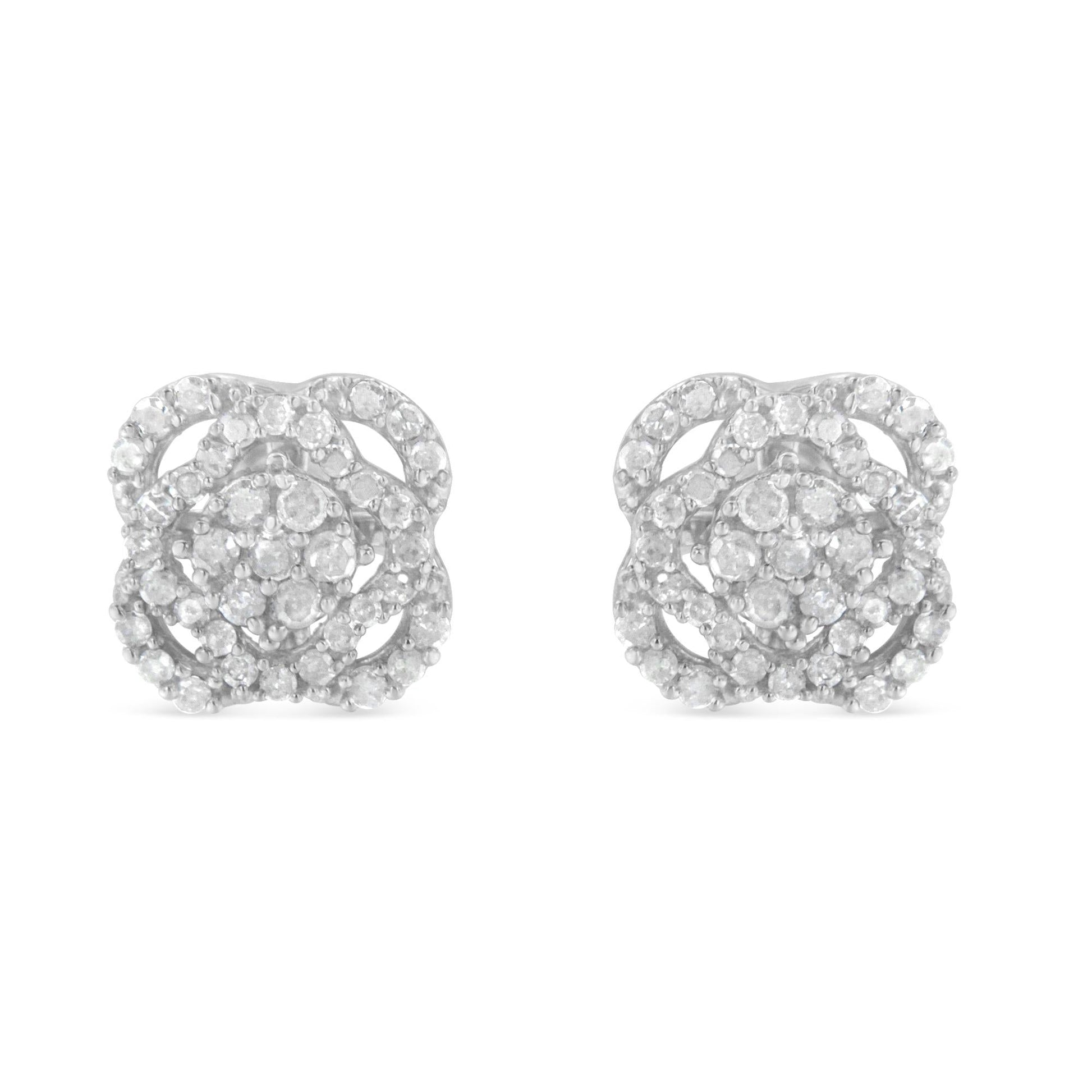 .925 Sterling Silver 1/2 cttw Round-cut Diamond Floral Cluster and Halo Stud Earring (I-J Color, I3 Clarity) - Bijoux-NYC Direct
