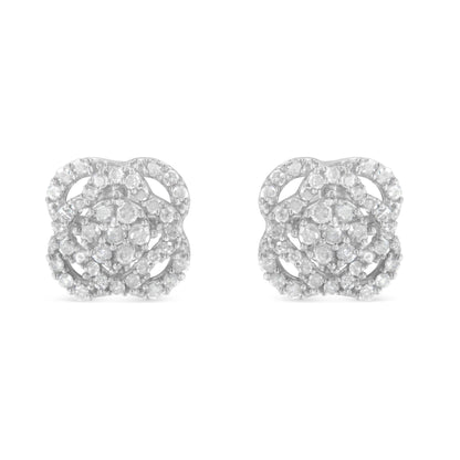 .925 Sterling Silver 1/2 cttw Round-cut Diamond Floral Cluster and Halo Stud Earring (I-J Color, I3 Clarity) - Bijoux-NYC Direct