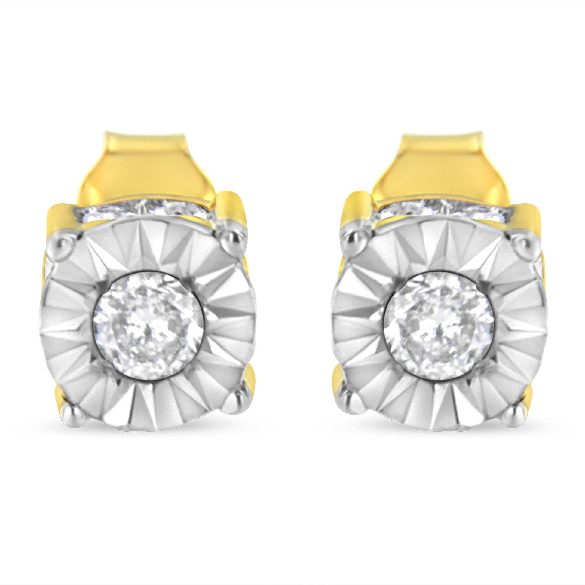 10K Yellow Gold Plated Sterling Silver 1/2 Cttw Miracle Set Diamond Stud Earring (J-K Color, I2-I3 Clarity) - Bijoux-NYC Direct