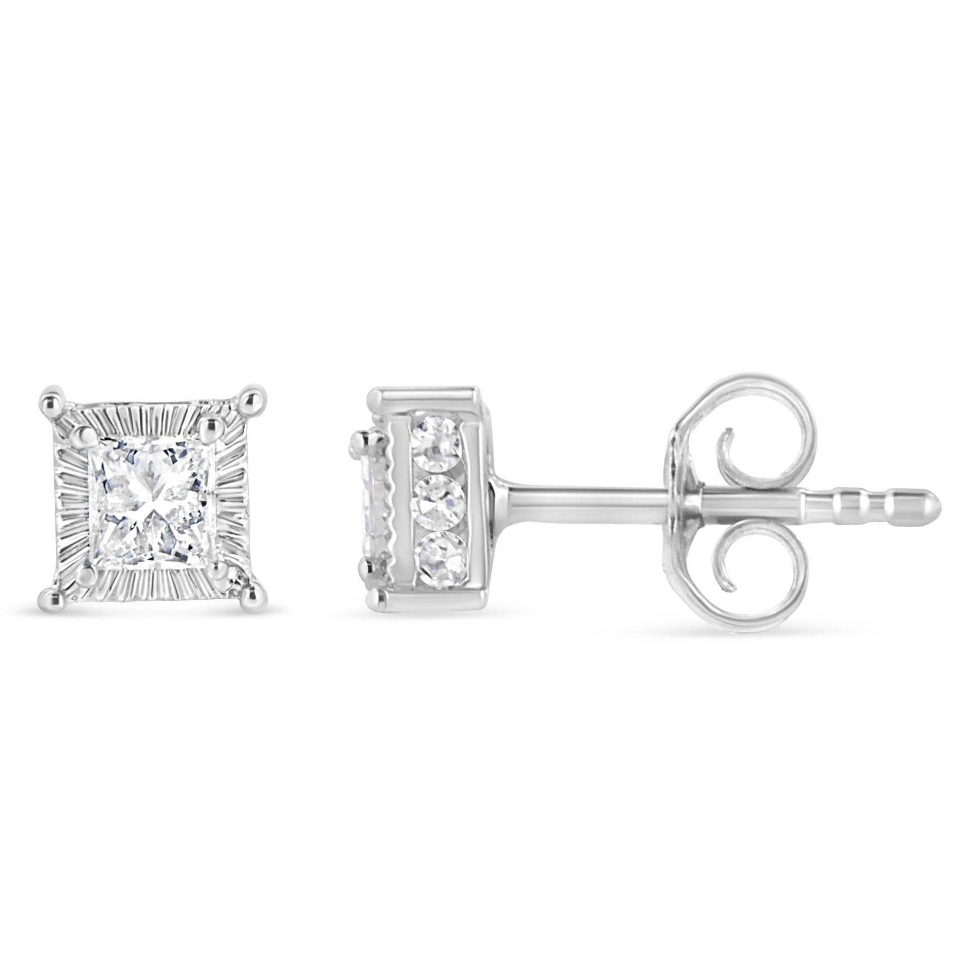 .925 Sterling Silver 1/2 Cttw Princess-cut Diamond Stud Earring (I-J Color, I2-I3 Clarity) - Bijoux-NYC Direct