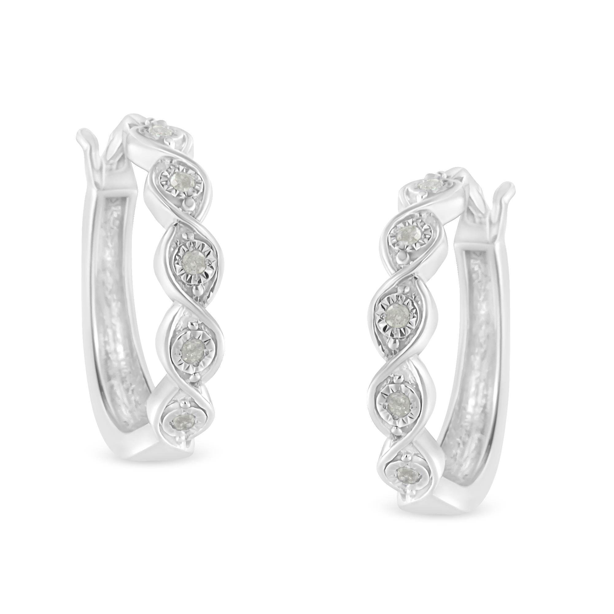 .925 Sterling Silver 1/10 Cttw Miracle-Set Diamond Infinity Swirl Hoop Earrings (I-J Color, I3 Clarity) - Bijoux-NYC Direct