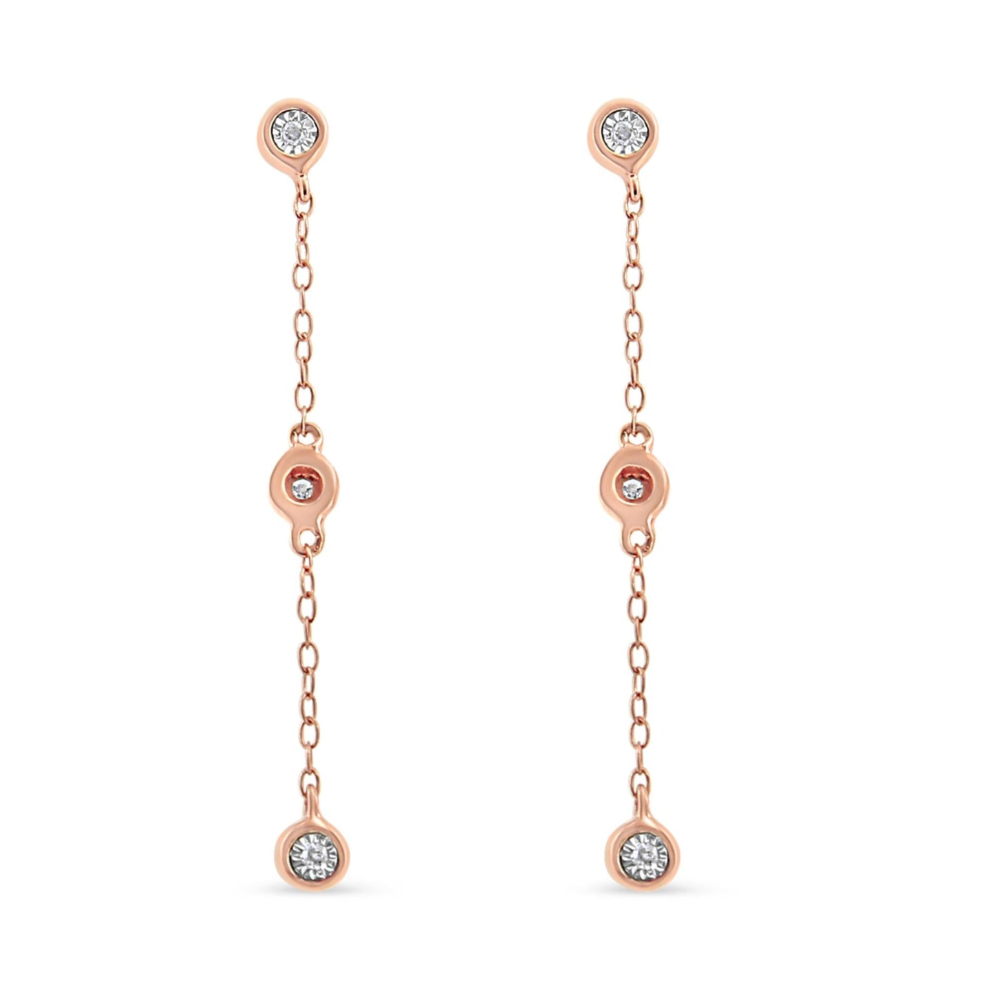 10K Rose Gold Plated .925 Sterling Silver 1/15 Cttw Diamond Dangle Earring (I-J Color, I3-Promo Clarity) - Bijoux-NYC Direct