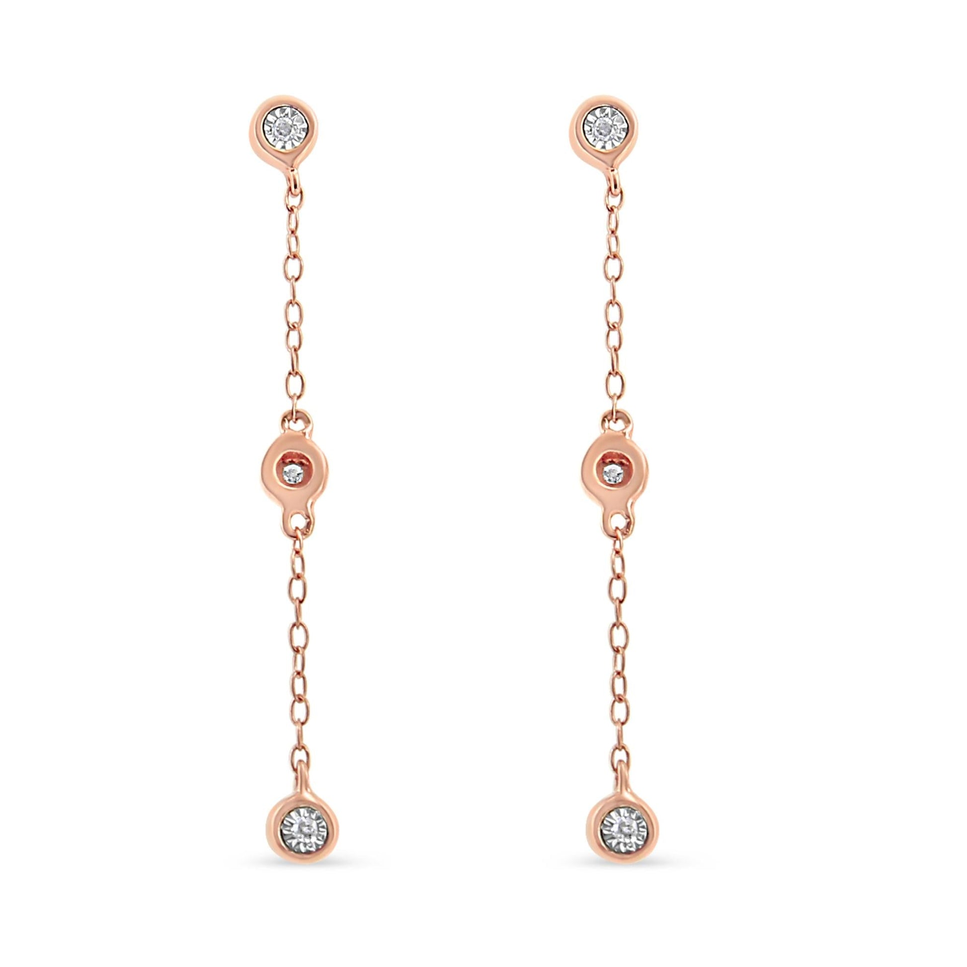 10K Rose Gold Plated .925 Sterling Silver 1/15 Cttw Diamond Dangle Earring (I-J Color, I3-Promo Clarity) - Bijoux-NYC Direct