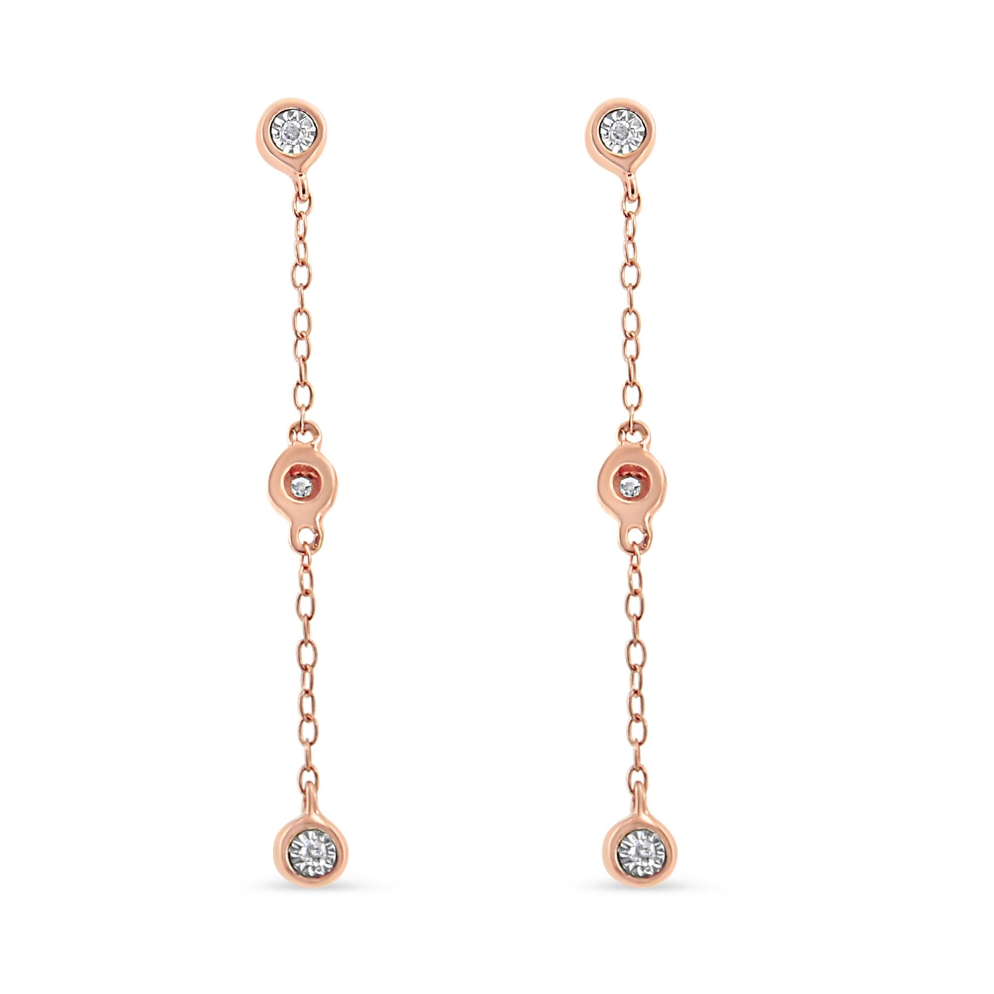 10K Rose Gold Plated .925 Sterling Silver 1/15 Cttw Diamond Dangle Earring (I-J Color, I3-Promo Clarity) - Bijoux-NYC Direct