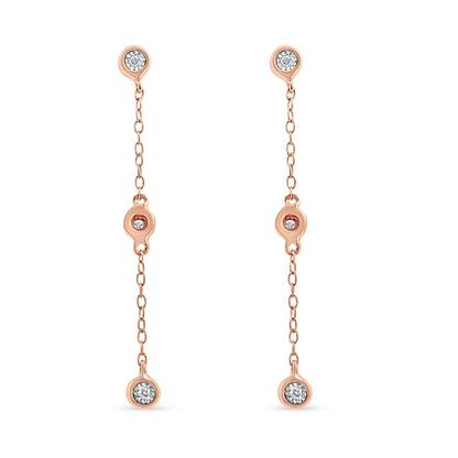 10K Rose Gold Plated .925 Sterling Silver 1/15 Cttw Diamond Dangle Earring (I-J Color, I3-Promo Clarity) - Bijoux-NYC Direct