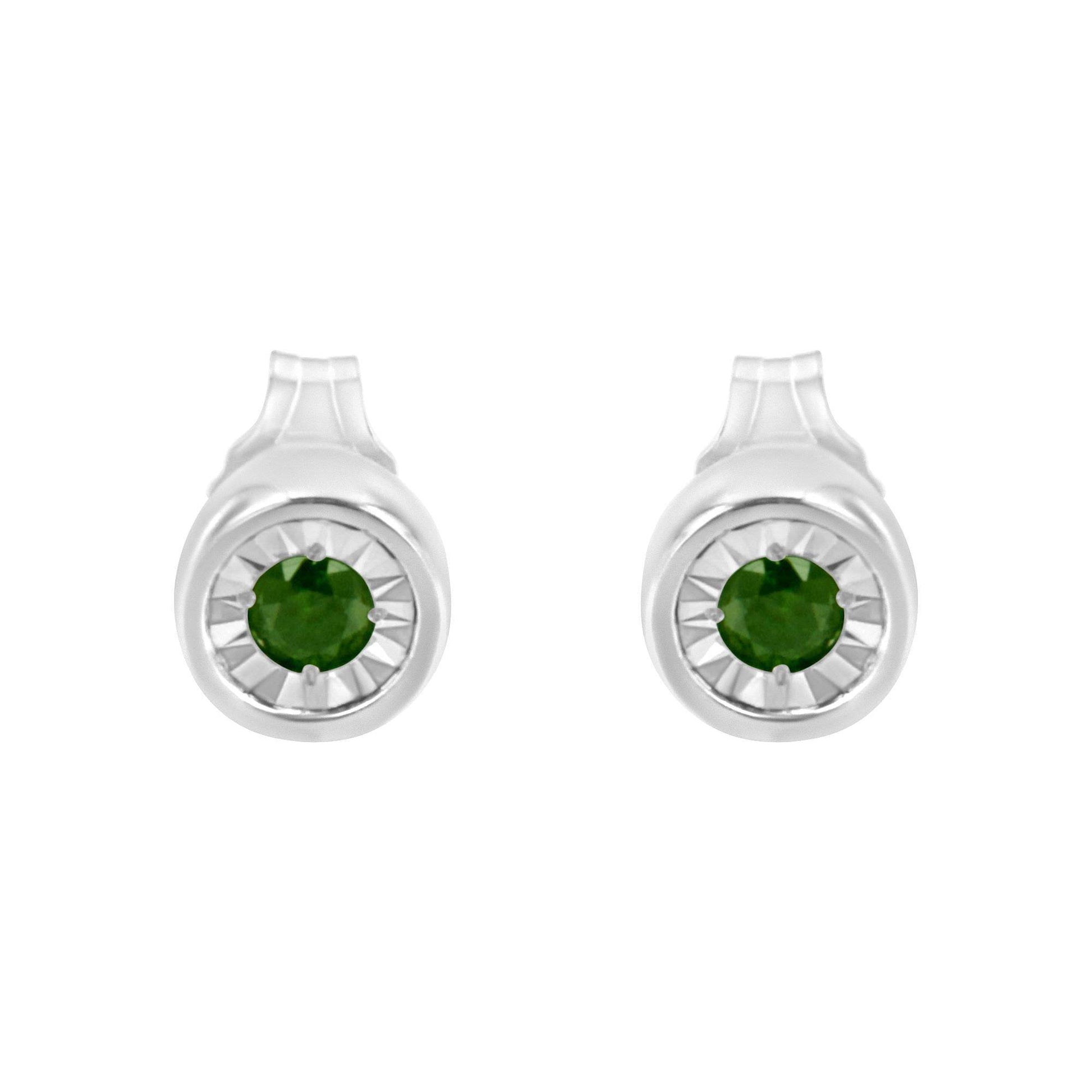 .925 Sterling Silver 1/5 Cttw Round Brilliant-Cut Green Diamond Miracle-Set Stud Earrings (Fancy Color-Enhanced, I1-I2 Clarity) - Bijoux-NYC Direct