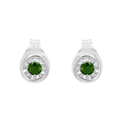 .925 Sterling Silver 1/5 Cttw Round Brilliant-Cut Green Diamond Miracle-Set Stud Earrings (Fancy Color-Enhanced, I1-I2 Clarity) - Bijoux-NYC Direct