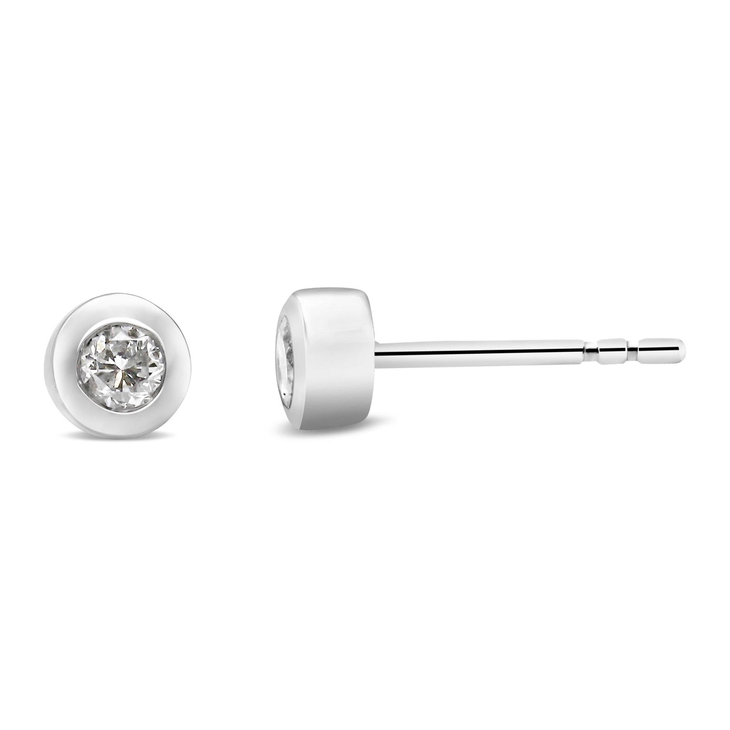 10K White Gold 1/5 Cttw Round Brilliant-Cut Near Colorless Diamond Bezel-Set Stud Earrings (H-I Color, I1-I2 Clarity) - Bijoux-NYC Direct