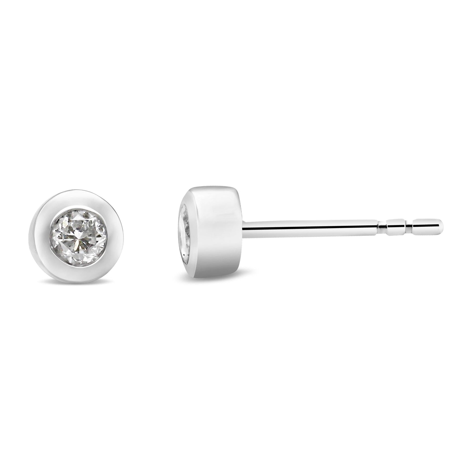 10K White Gold 1/5 Cttw Round Brilliant-Cut Near Colorless Diamond Bezel-Set Stud Earrings (H-I Color, I1-I2 Clarity) - Bijoux-NYC Direct