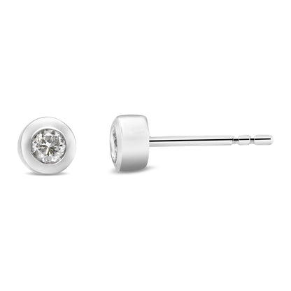10K White Gold 1/5 Cttw Round Brilliant-Cut Near Colorless Diamond Bezel-Set Stud Earrings (H-I Color, I1-I2 Clarity) - Bijoux-NYC Direct