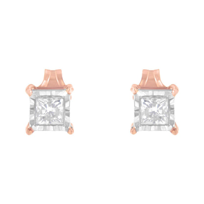 14K Rose Gold Plated Two-Tone .925 Sterling Silver 1/2 Cttw Princess-Cut Diamond Solitaire Stud Earrings (J-K , I2-I3 ) - Bijoux-NYC Direct