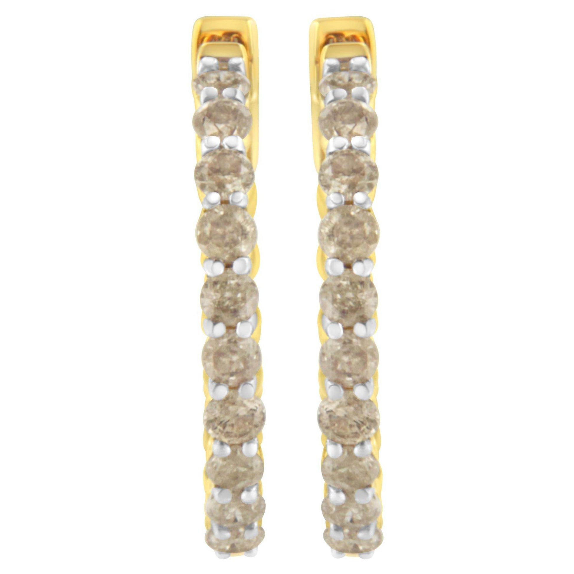 10K Yellow Gold Plated Sterling Silver Diamond Hoop Earrings (2 cttw, K-L Color, I2-I3 Clarity) - Bijoux-NYC Direct