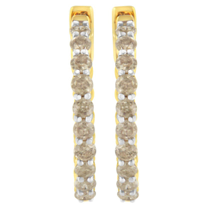 10K Yellow Gold Plated Sterling Silver Diamond Hoop Earrings (2 cttw, K-L Color, I2-I3 Clarity) - Bijoux-NYC Direct