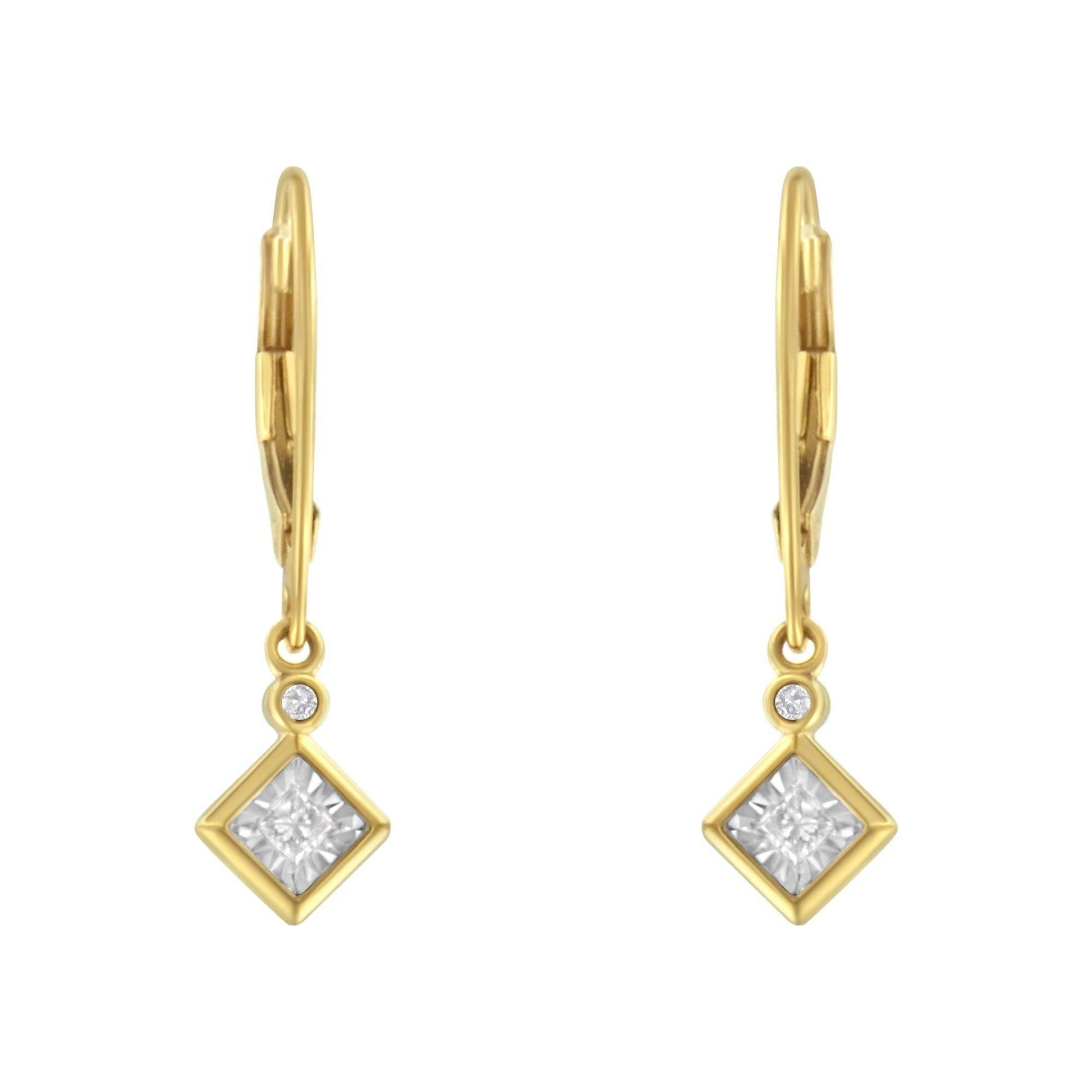 2 Micron 14K Yellow Gold Plating Diamond Dangle Earrings ( 1/3 cttw, J-K Color, I1-I2 Clarity) - Bijoux-NYC Direct
