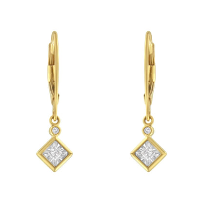 2 Micron 14K Yellow Gold Plating Diamond Dangle Earrings ( 1/3 cttw, J-K Color, I1-I2 Clarity) - Bijoux-NYC Direct