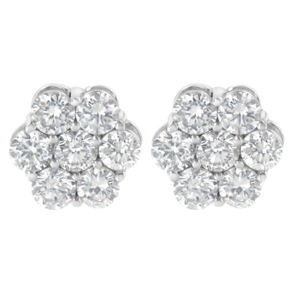 Sterling Silver 2 cttw Floral Composite 7 Stone Diamond Stud Earring (I-J, I1-I2) - Bijoux-NYC Direct