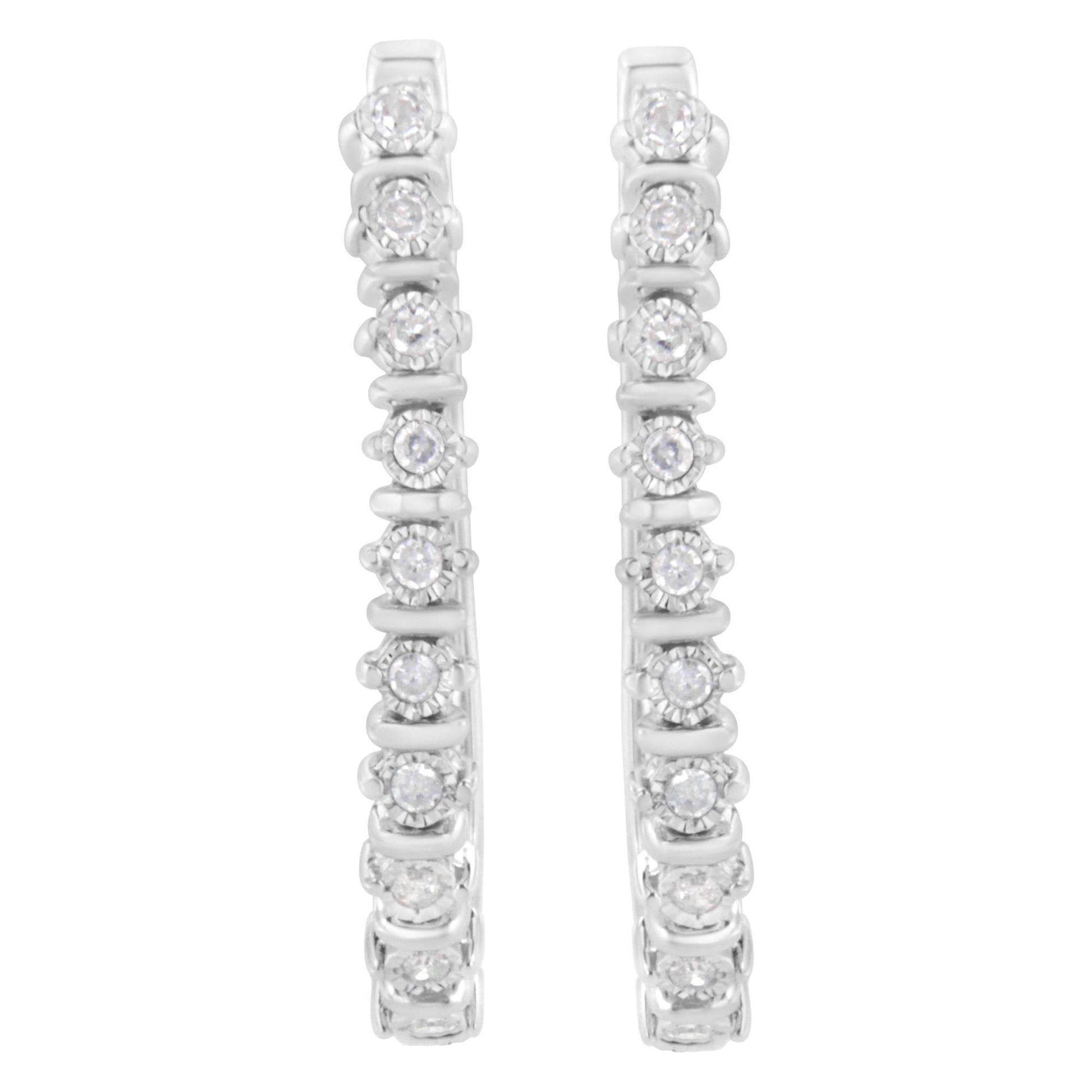 .925 Sterling Silver 1/4 cttw Miracle-Set Round-Cut Diamond Hoop Earring (I-J Color, I2-I3 Clarity) - Bijoux-NYC Direct
