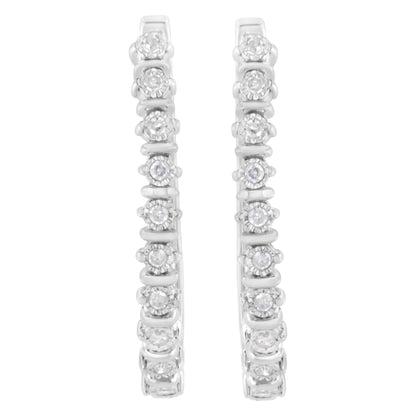 .925 Sterling Silver 1/4 cttw Miracle-Set Round-Cut Diamond Hoop Earring (I-J Color, I2-I3 Clarity) - Bijoux-NYC Direct