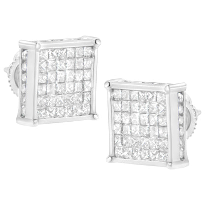 10K White Gold 2ct TDW Princess-Cut Composite Diamond Stud Earring (I-J ,I2-I3) - Bijoux-NYC Direct