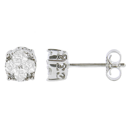 .925 Sterling Silver 1/2 cttw Prong Set Round-Cut Diamond Cluster Stud Earring (I-J Color, I2-I3 Clarity) - Bijoux-NYC Direct