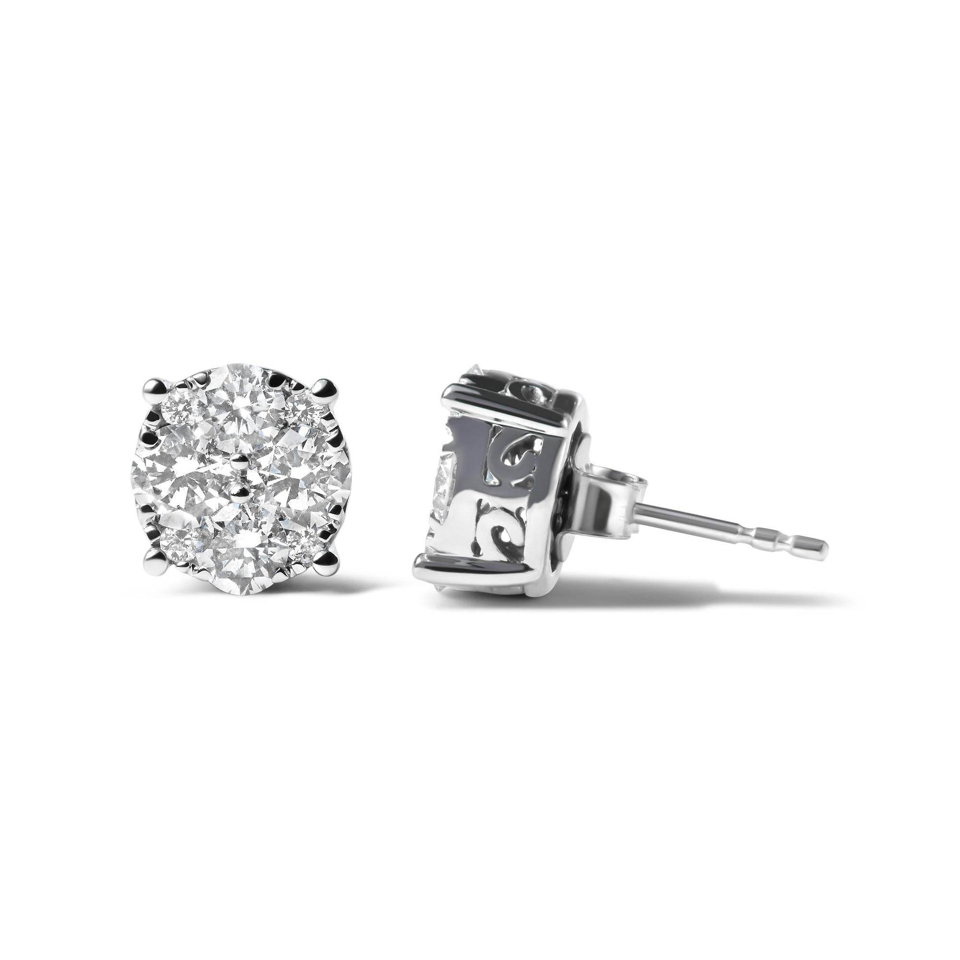 14K White Gold 2.00 Cttw Lab Grown Diamond Cluster Stud Earrings (G-H Color, VS1-VS2 Clarity) - Bijoux-NYC Direct